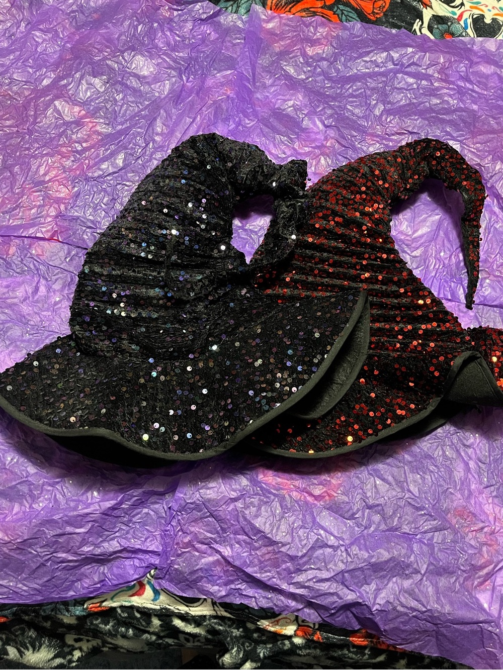 Two Sequin Wide-Brim Witch Hats